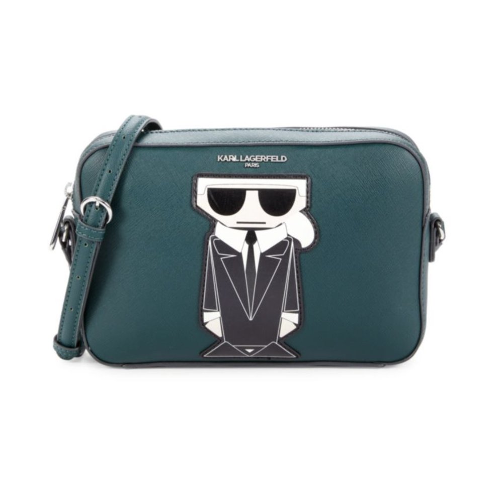 Karl Lagerfeld Paris K Ikonik Camera Crossbody Bag Hunter Green Faux Leather NWT